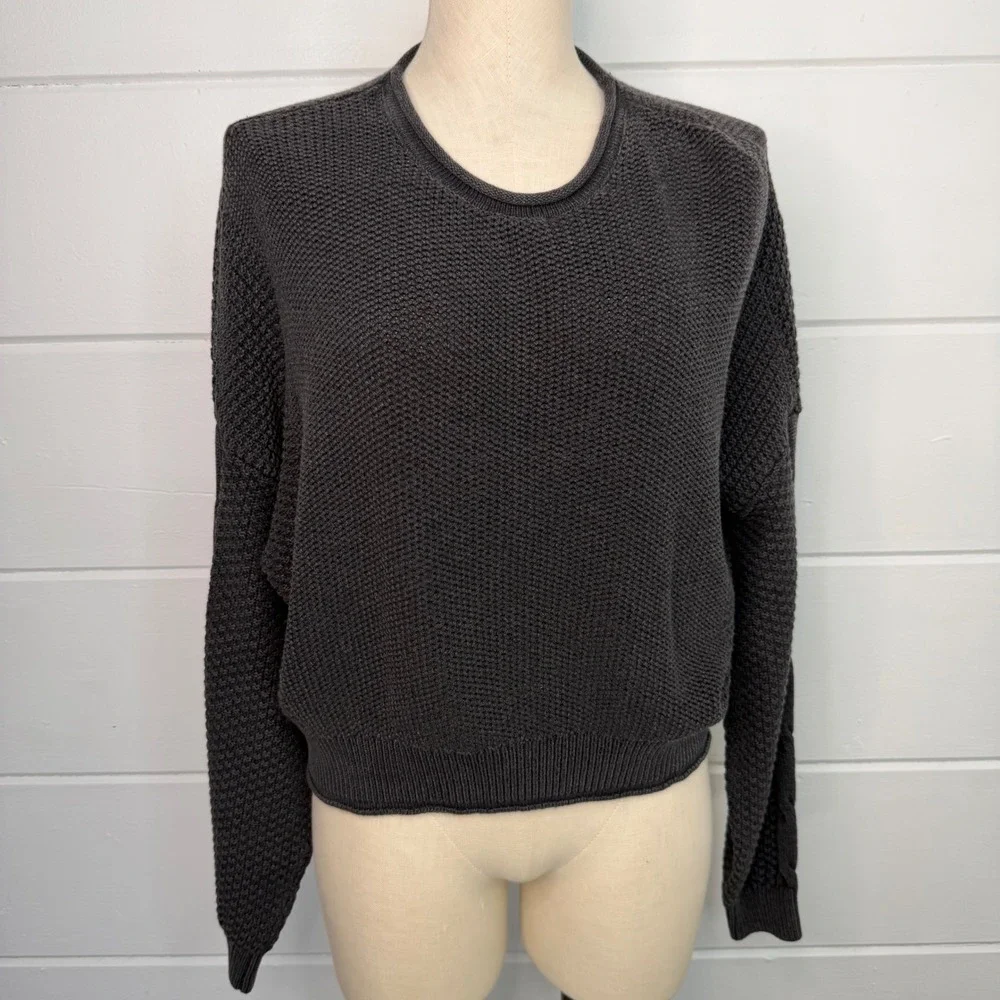 Hollister Medium Gray Sweater Dolman Sleeves Contrasting Knit‎